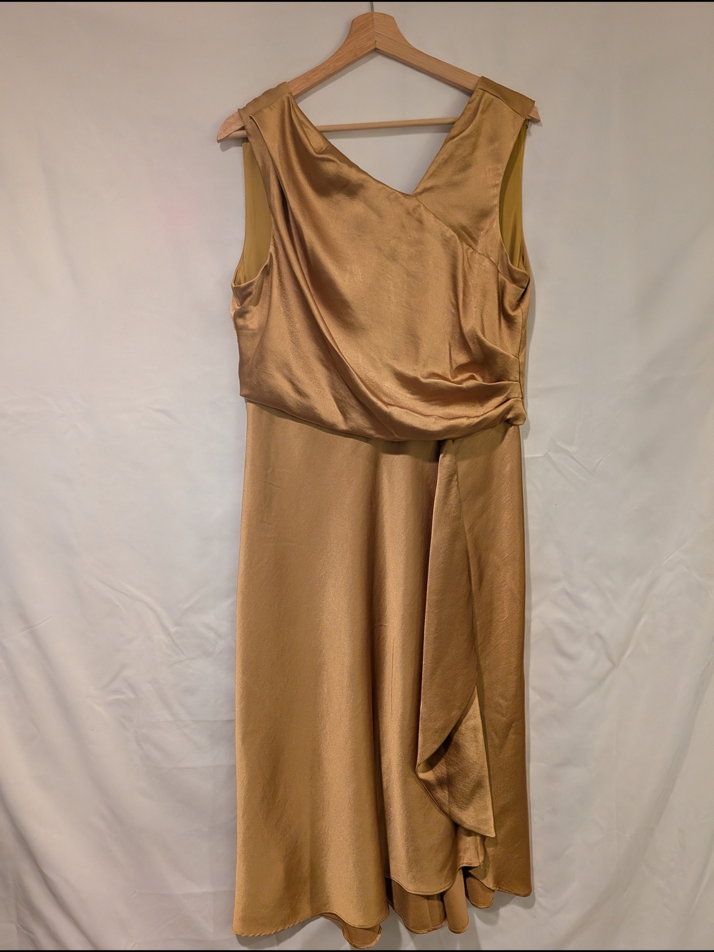 Taylor Satin Draped Midi Dress in Champagne Gold